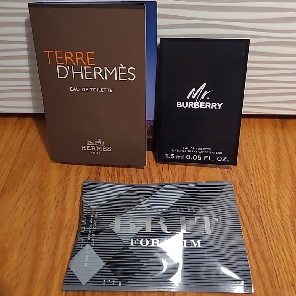 MR. BURBERRY, BRIT FOR HIM & TERRE D'HERMES EAU DE TOILETTE SAMPLES NEW-LOT OF 3